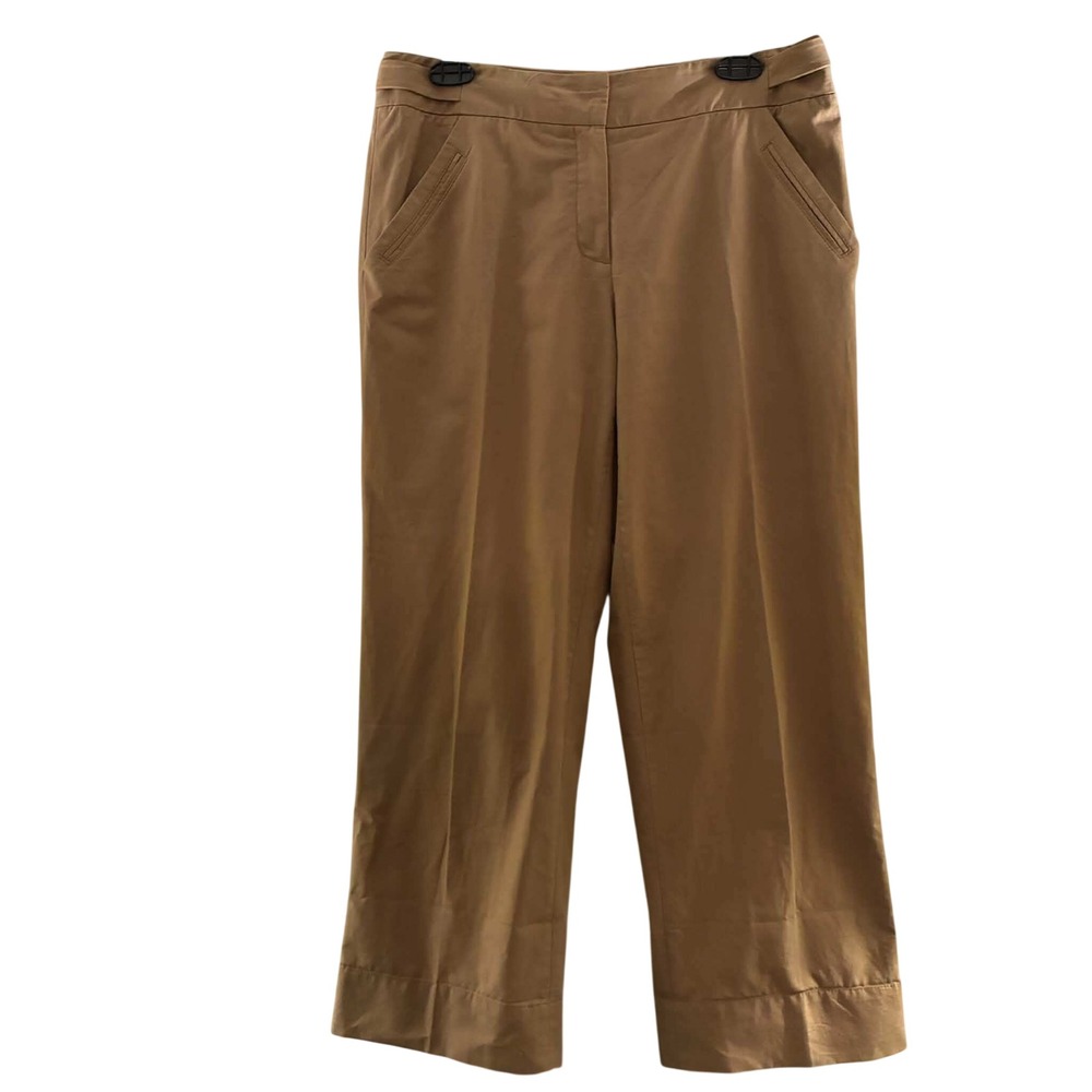 Kenneth Cole Trousers Womens 8 Tan Cotton Linen Blend Wide Leg Cropped Coastal